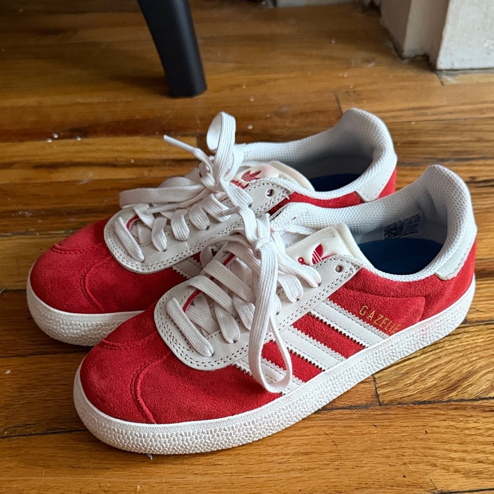 Adidas Red and White Women's Gazelle Sneakers